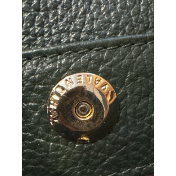 Valentina Italy Leather Shoulder Bag Green Tan Strap Gold Logo Zip Purse - Picture 13 of 16